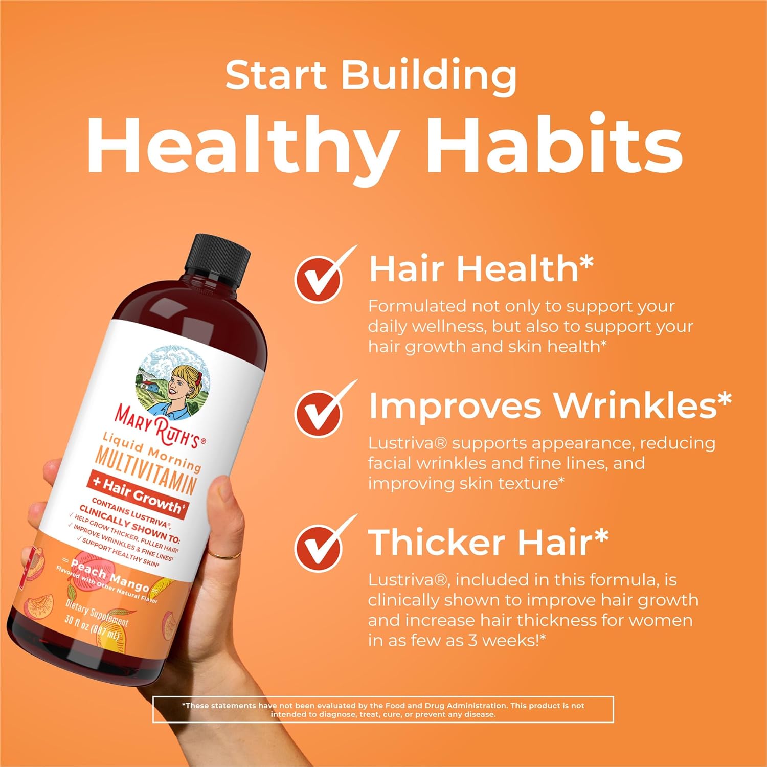 Mary Ruths Liquid Morning Multivitamin + Hair Gowth Peach Mango 887 Ml